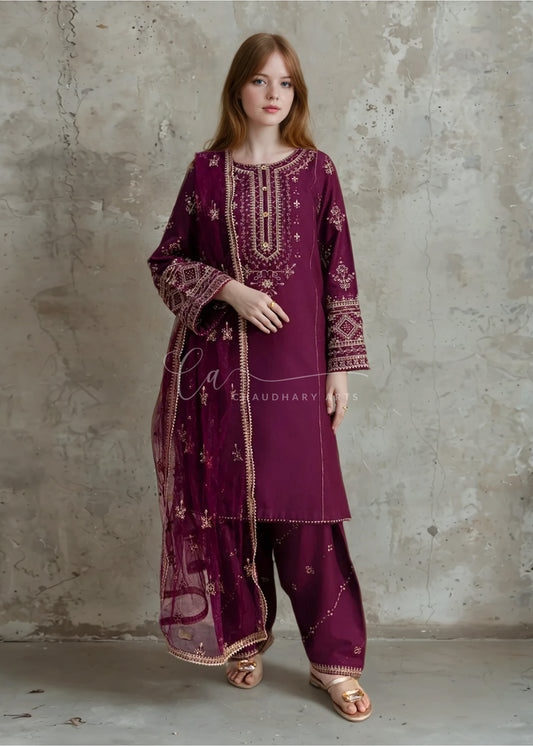 Mayal 3pcs - Cotton Lawn Embroidered