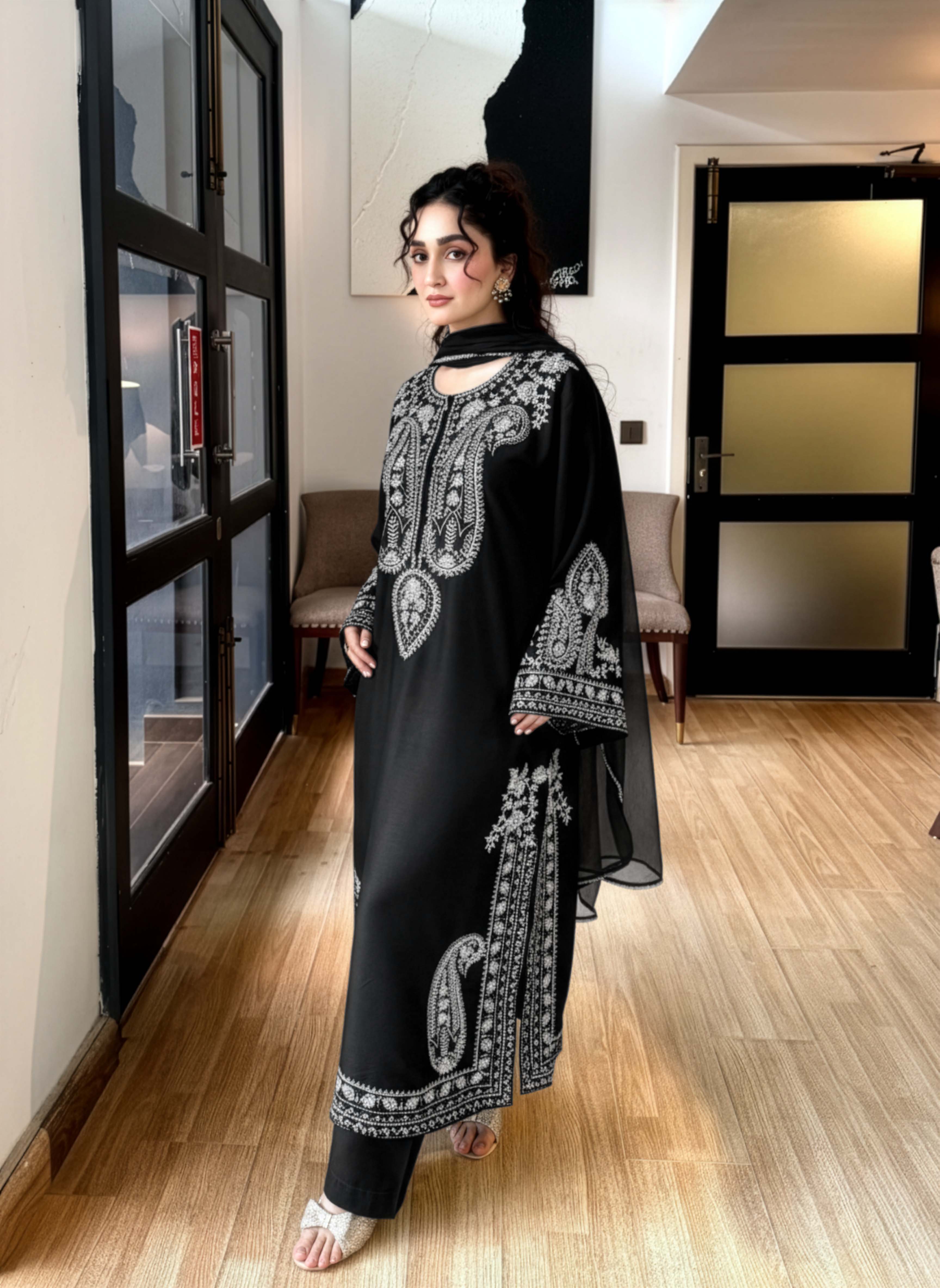 Aafreen Embroidered 3pc - Black