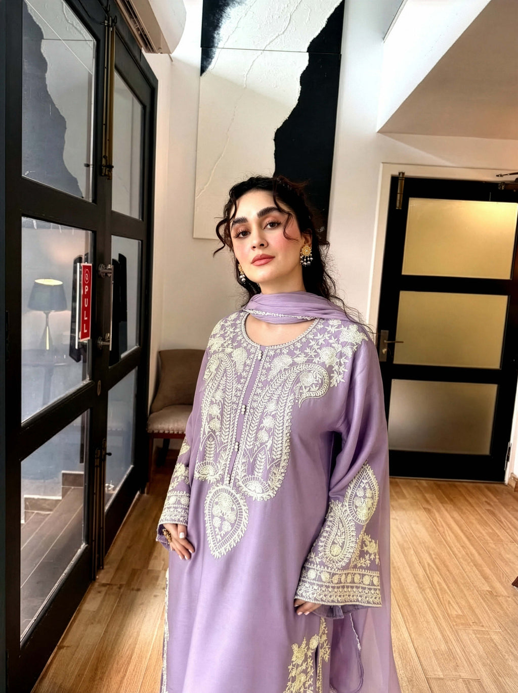 Aafreen Embroidered 3pc - Lilac