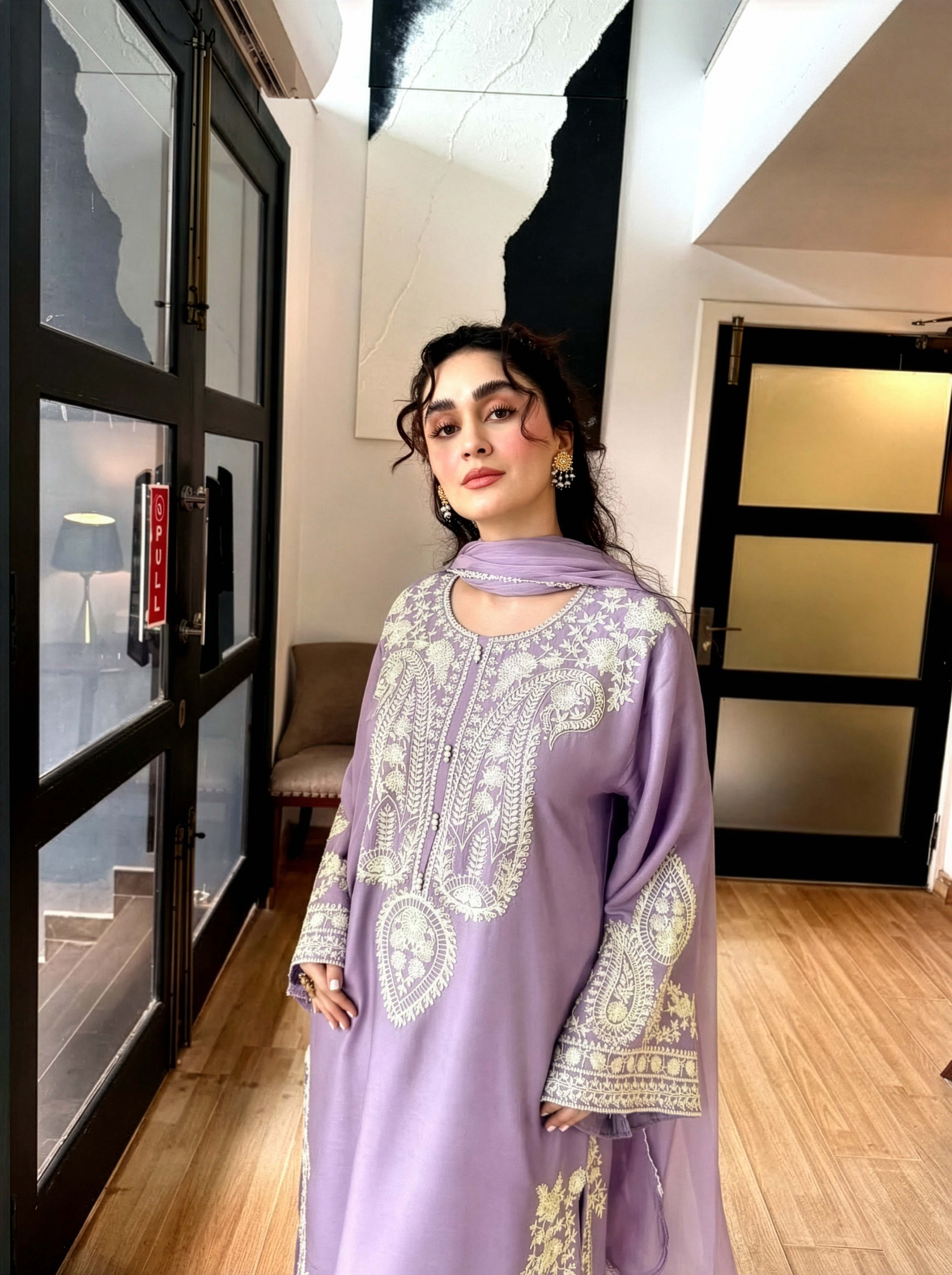 Aafreen Embroidered 3pc - Lilac