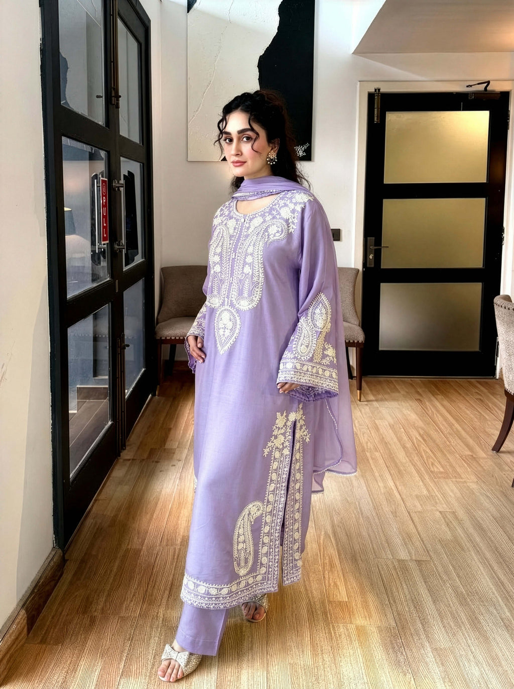 Aafreen Embroidered 3pc - Lilac
