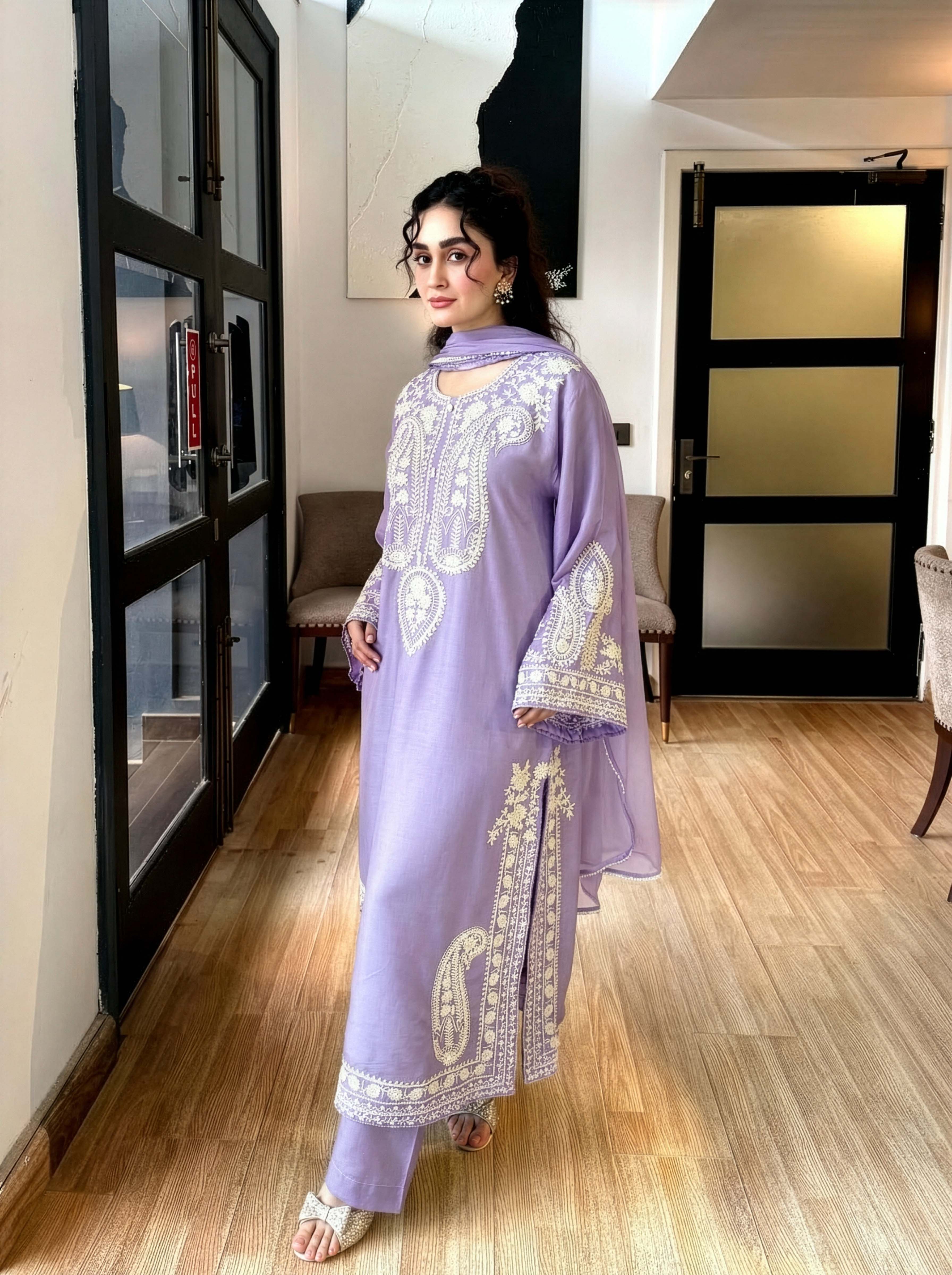 Aafreen Embroidered 3pc - Lilac