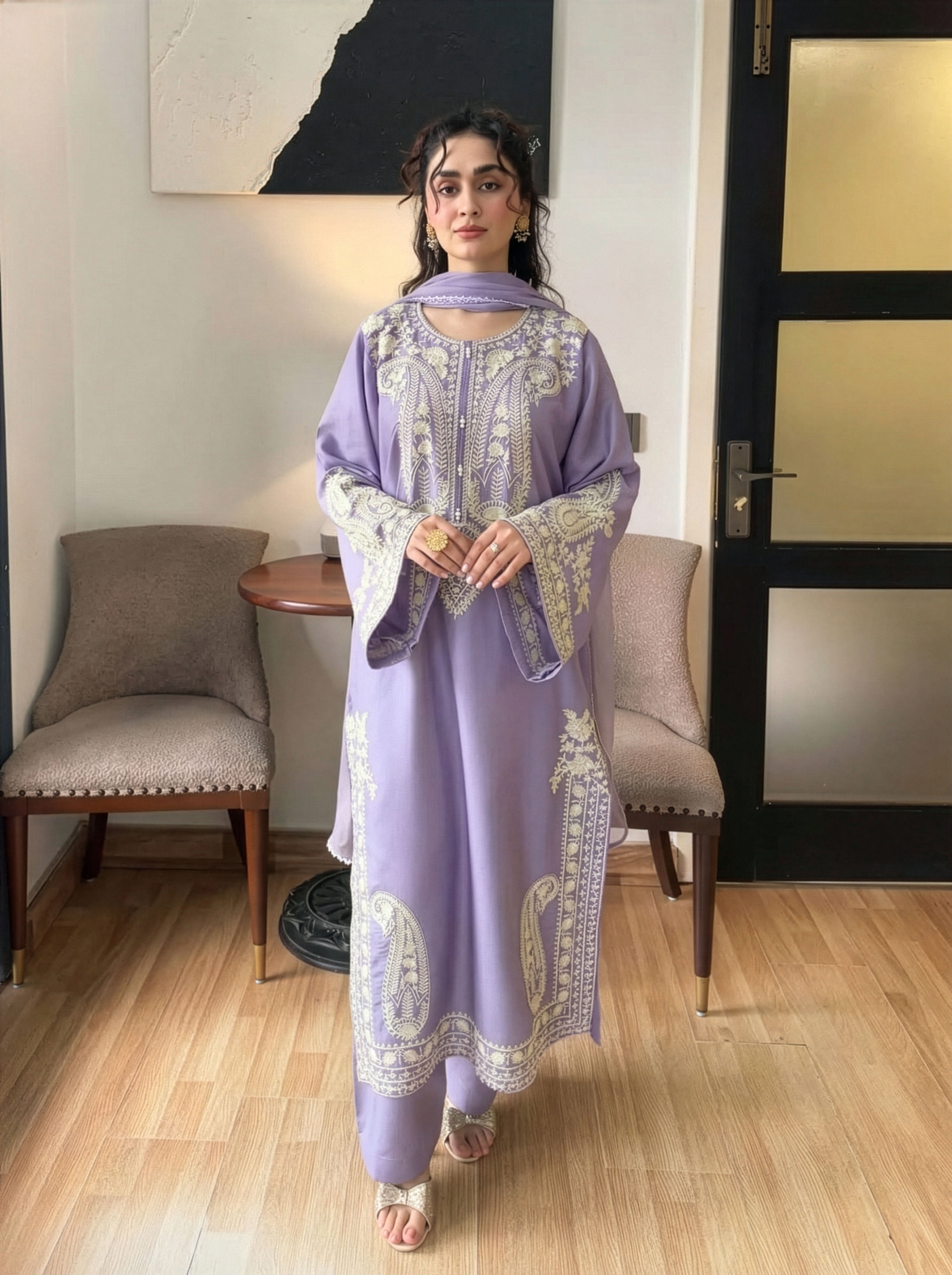 Aafreen Embroidered 3pc - Lilac