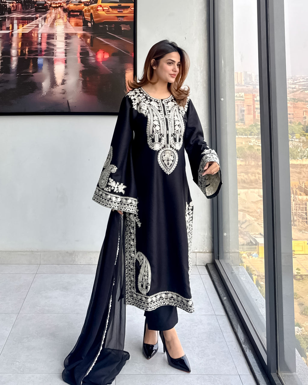 Aafreen Embroidered 3pc - Black