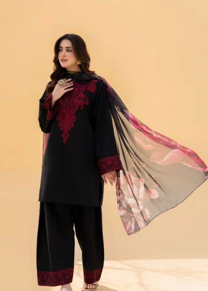 Black Rose  Embroidered 3pc