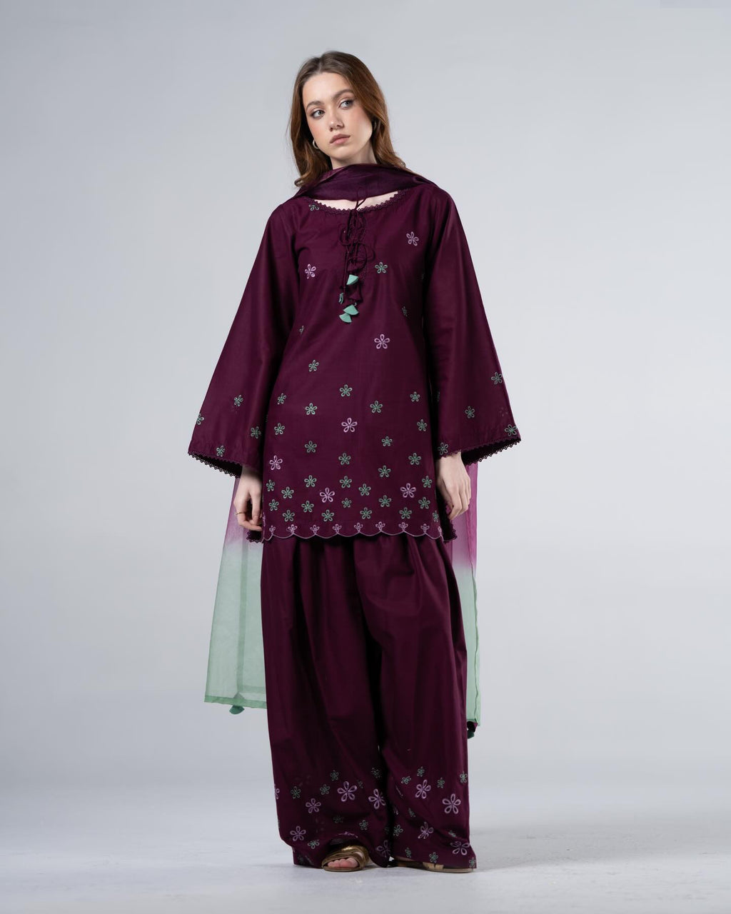 Wine Embroidered -3pc