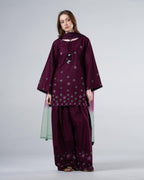 Wine Embroidered -3pc