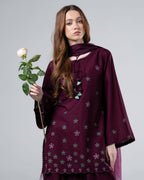 Wine Embroidered -3pc