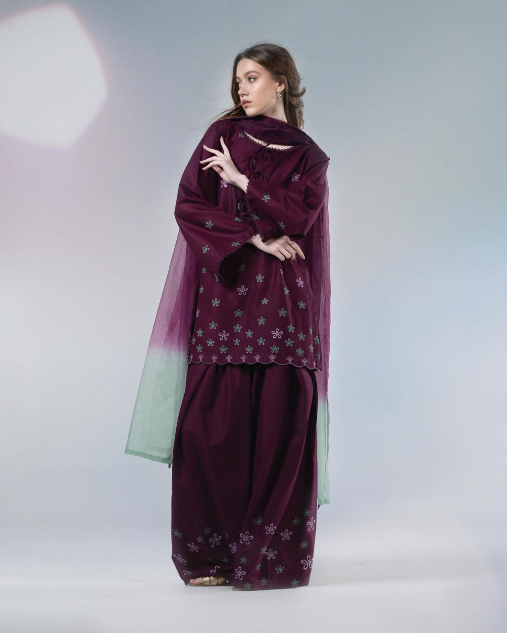 Wine Embroidered -3pc