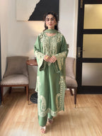 Aafreen Embroidered 3pc - Jade green - Lawn - Chaudhary Arts