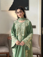 Aafreen Embroidered 3pc - Jade green - Lawn - Chaudhary Arts