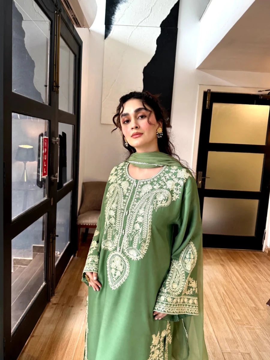 Aafreen Embroidered 3pc - Jade green - Lawn - Chaudhary Arts