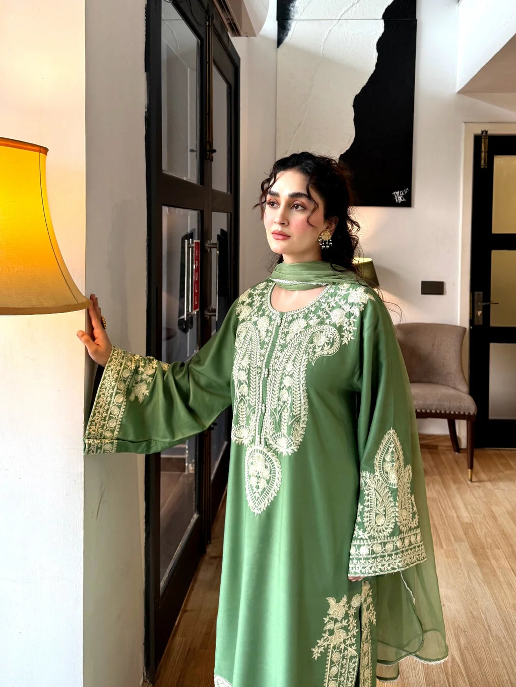 Aafreen Embroidered 3pc - Jade green - Lawn